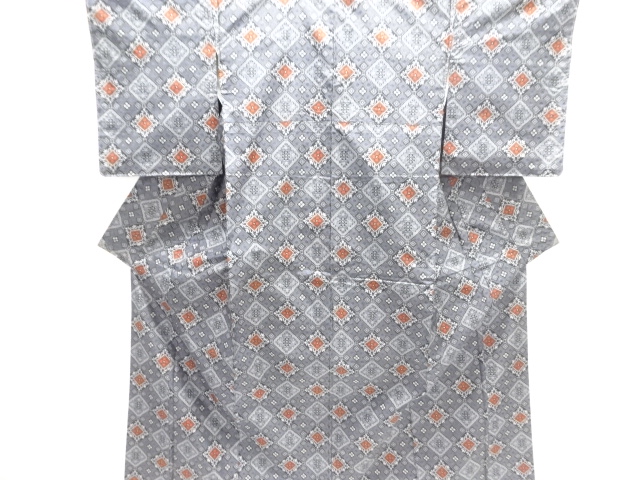JAPANESE KIMONO / OSHIMA TSUMUGI / WOVEN RHOMBUS & FLOWER